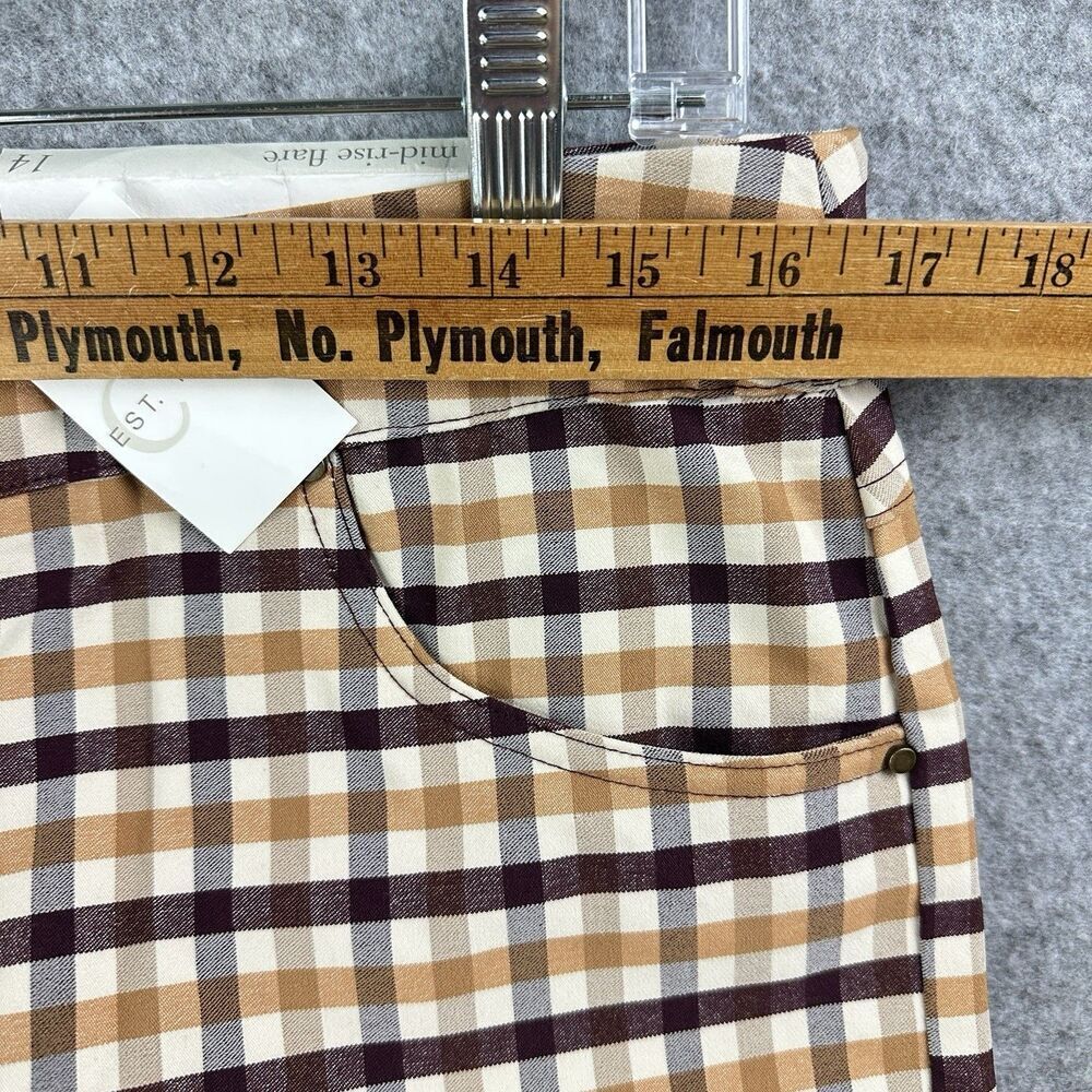 Cato Mid Rise Flare Pull On Pants Womens 14 Gingham Plaid Stretch Pockets NEW* - Picture 9 of 16